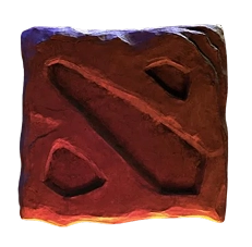 L'iconico emblema di Dota 2 inciso su una pietra quadrata invecchiata con un aspetto fantasy ruvido e testurizzato.
